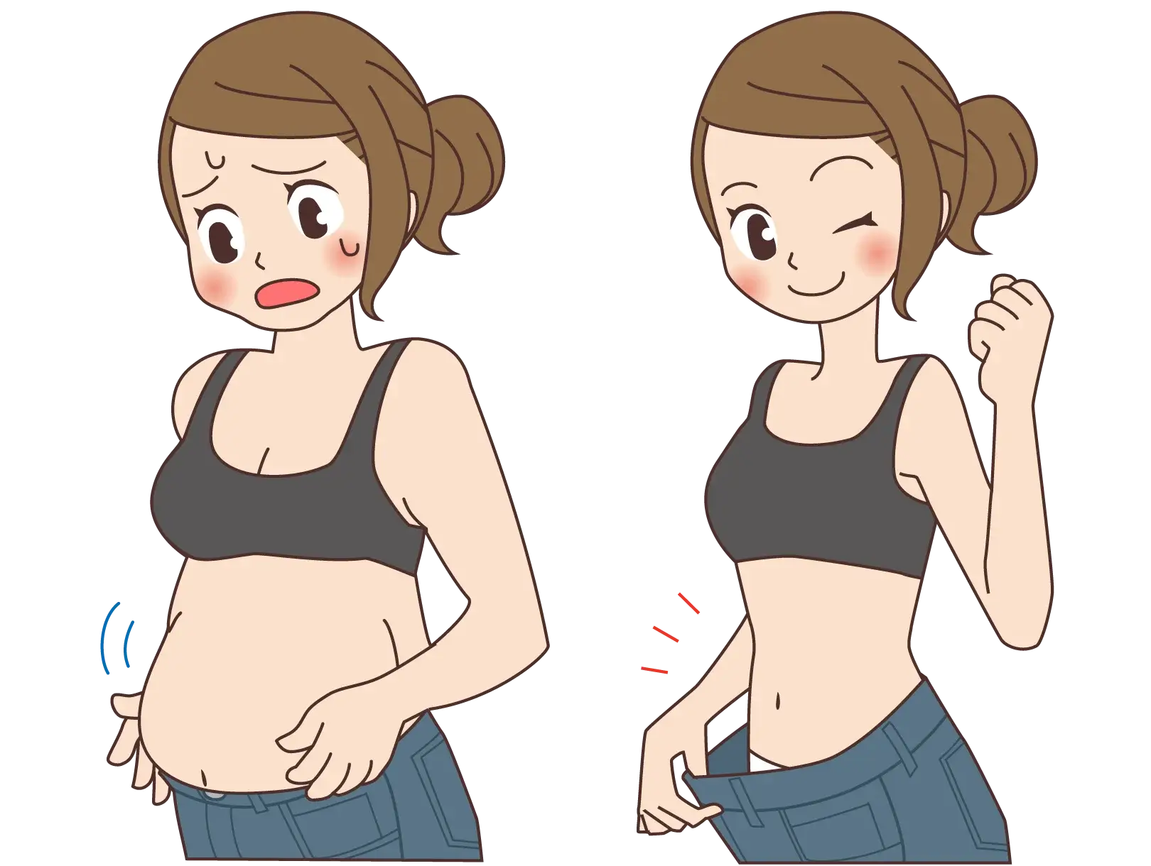 女性がお腹を摘んでる写真